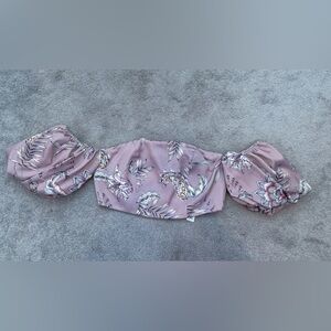 ASOS Pink Floral Puff Sleeve Crop Top